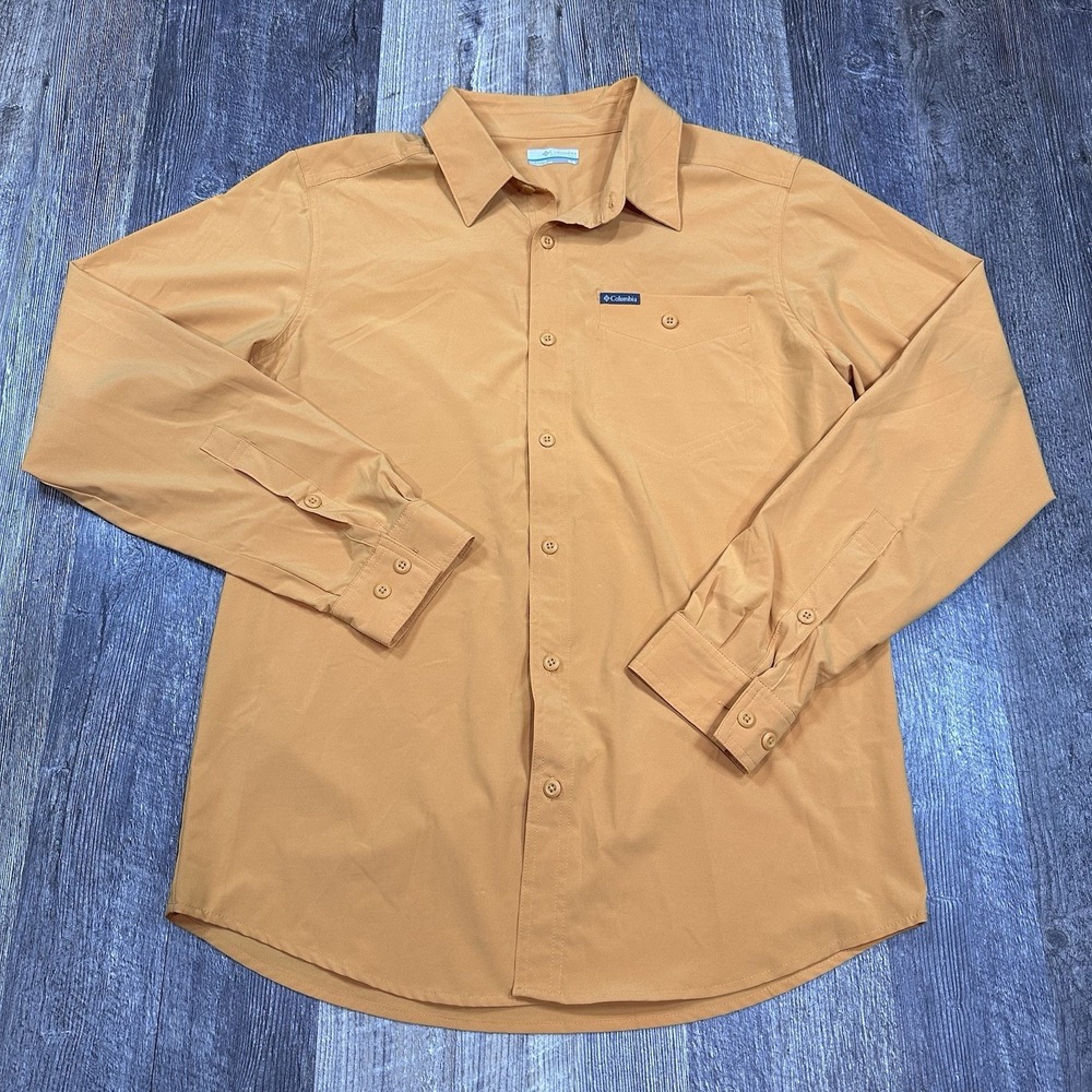 Eddie‎ Bauer Long Sleeve Button Shirt Performance Stretch Orange Men's Size M